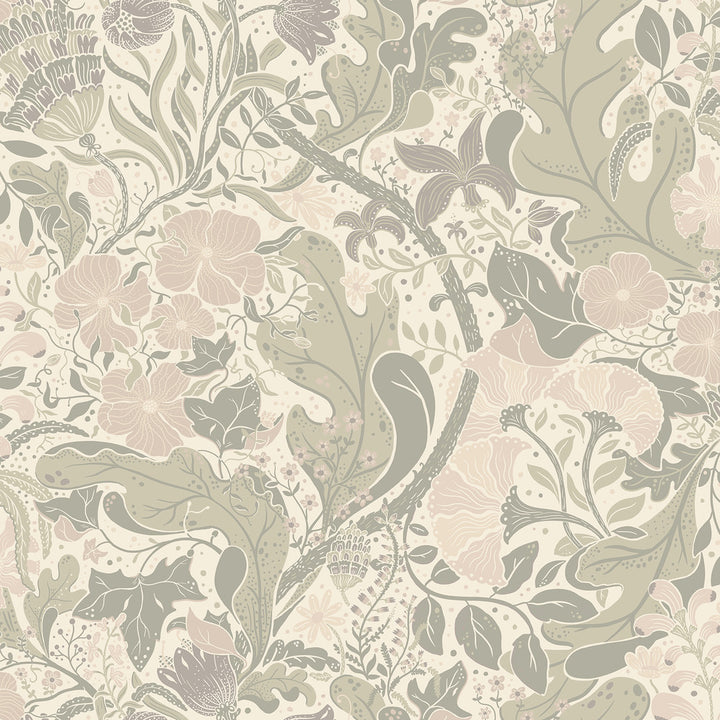 Elise Light Grey Nouveau Gardens Wallpaper by A-Street Prints Ingrid Covers about 57.5 square feet 20.9-in by 33-ft long roll Unpasted 20.9 - Fabric Carolina -