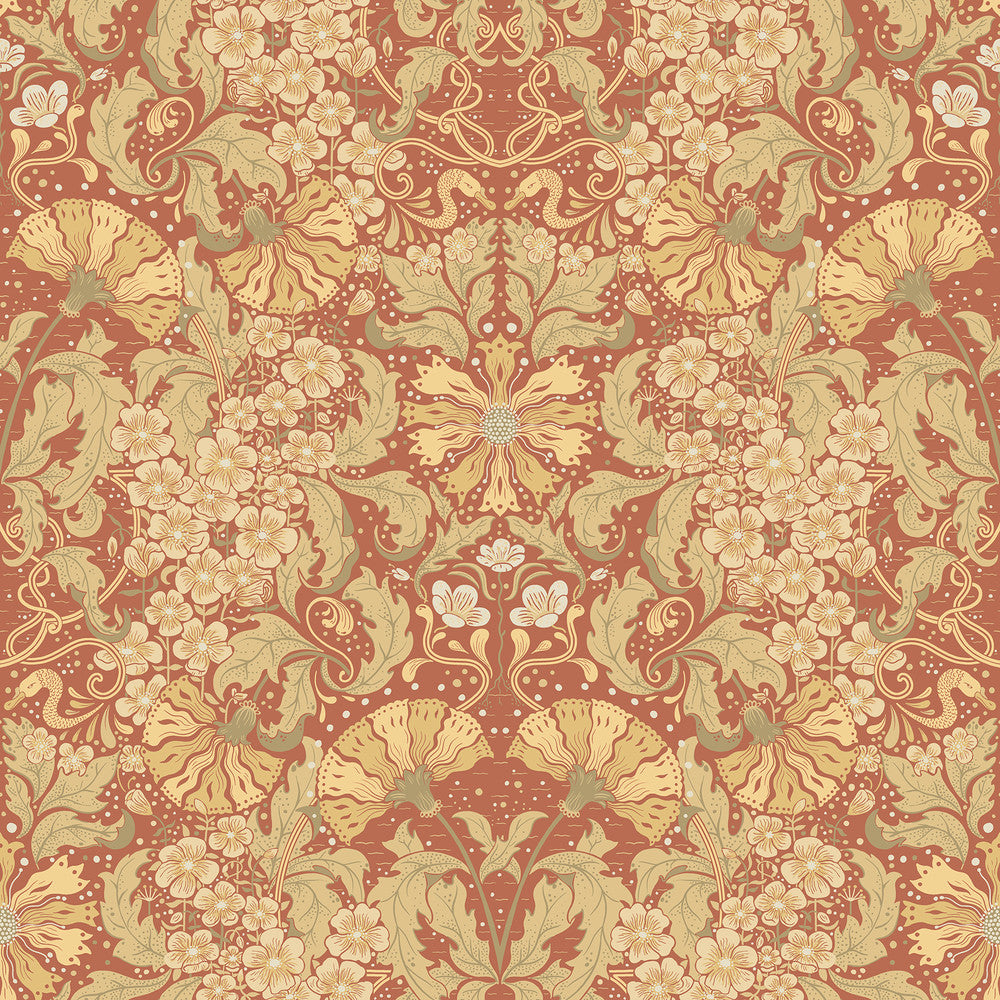 Ojvind Rust Floral Ogee Wallpaper by A-Street Prints Ingrid Covers about 57.5 square feet 20.9-in by 33-ft long roll Unpasted 20.9 - Fabric Carolina -