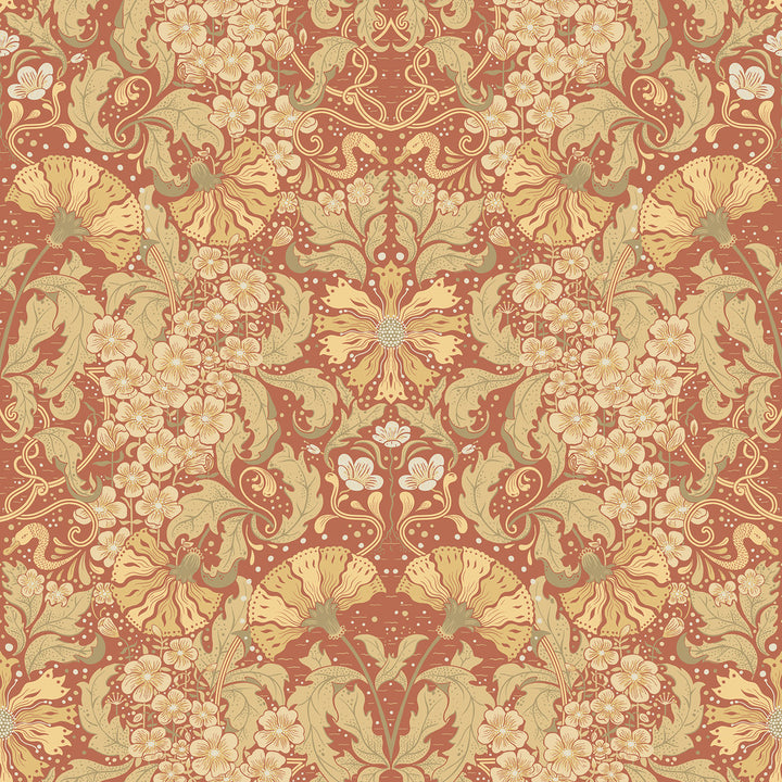 Ojvind Rust Floral Ogee Wallpaper by A-Street Prints Ingrid Covers about 57.5 square feet 20.9-in by 33-ft long roll Unpasted 20.9 - Fabric Carolina -