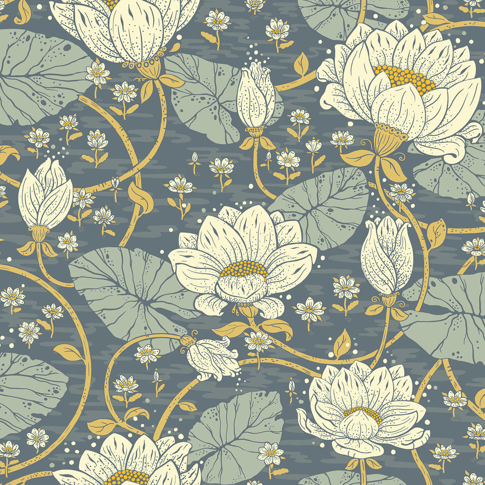 Eva Blue Lotus Dreams Wallpaper by A-Street Prints Ingrid Covers about 57.5 square feet 20.9-in by 33-ft long roll Unpasted 20.9 - Fabric Carolina -
