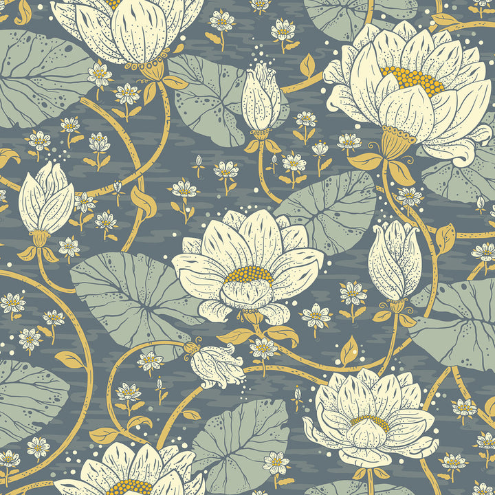 Eva Blue Lotus Dreams Wallpaper by A-Street Prints Ingrid Covers about 57.5 square feet 20.9-in by 33-ft long roll Unpasted 20.9 - Fabric Carolina -