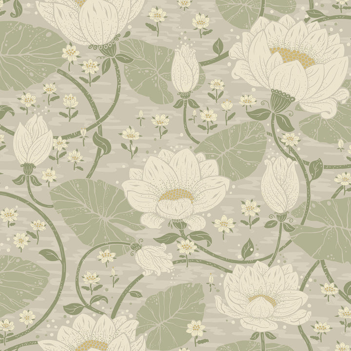 Eva Light Grey Lotus Dreams Wallpaper by A-Street Prints Ingrid Covers about 57.5 square feet 20.9-in by 33-ft long roll Unpasted 20.9 - Fabric Carolina -