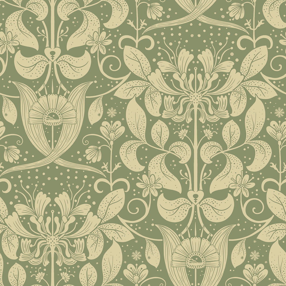 Berit Green Floral Crest Wallpaper by A-Street Prints Ingrid Covers about 57.5 square feet 20.9-in by 33-ft long roll Unpasted 20.9 - Fabric Carolina -