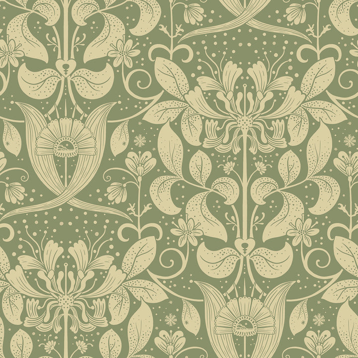 Berit Green Floral Crest Wallpaper by A-Street Prints Ingrid Covers about 57.5 square feet 20.9-in by 33-ft long roll Unpasted 20.9 - Fabric Carolina -
