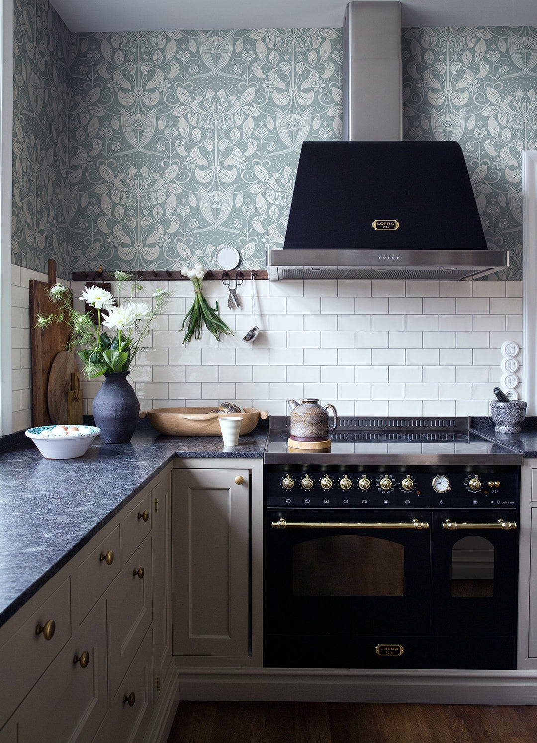 Berit Blue Floral Crest Wallpaper by A-Street Prints Designer