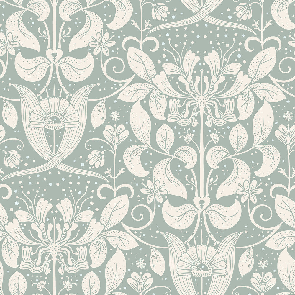 Berit Blue Floral Crest Wallpaper by A-Street Prints Ingrid Covers about 57.5 square feet 20.9-in by 33-ft long roll Unpasted 20.9 - Fabric Carolina -