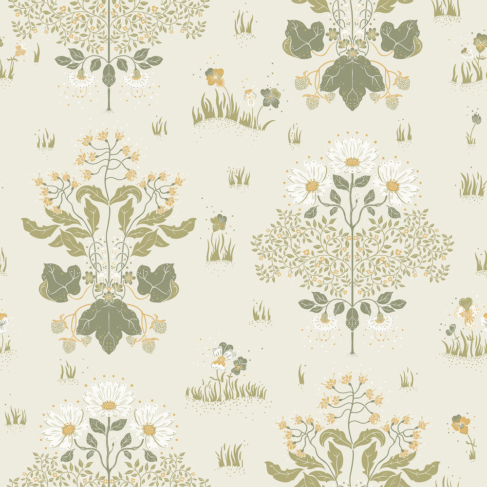 Elda Olive Delicate Daisies Wallpaper by A-Street Prints Ingrid Covers about 57.5 square feet 20.9-in by 33-ft long roll Unpasted 20.9 - Fabric Carolina -