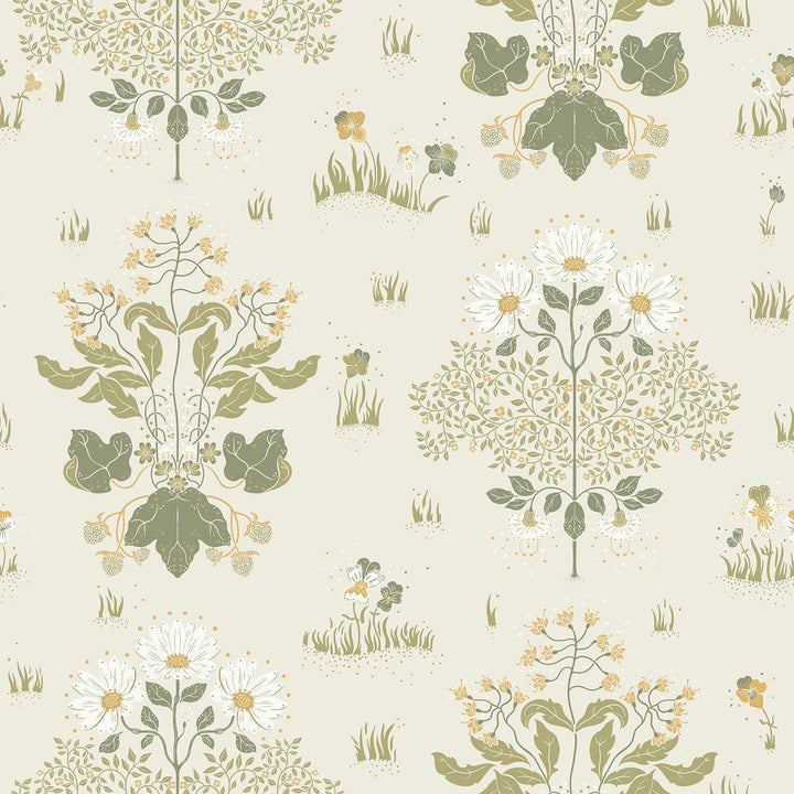 Elda Olive Delicate Daisies Wallpaper by A-Street Prints Ingrid Covers about 57.5 square feet 20.9-in by 33-ft long roll Unpasted 20.9 - Fabric Carolina -