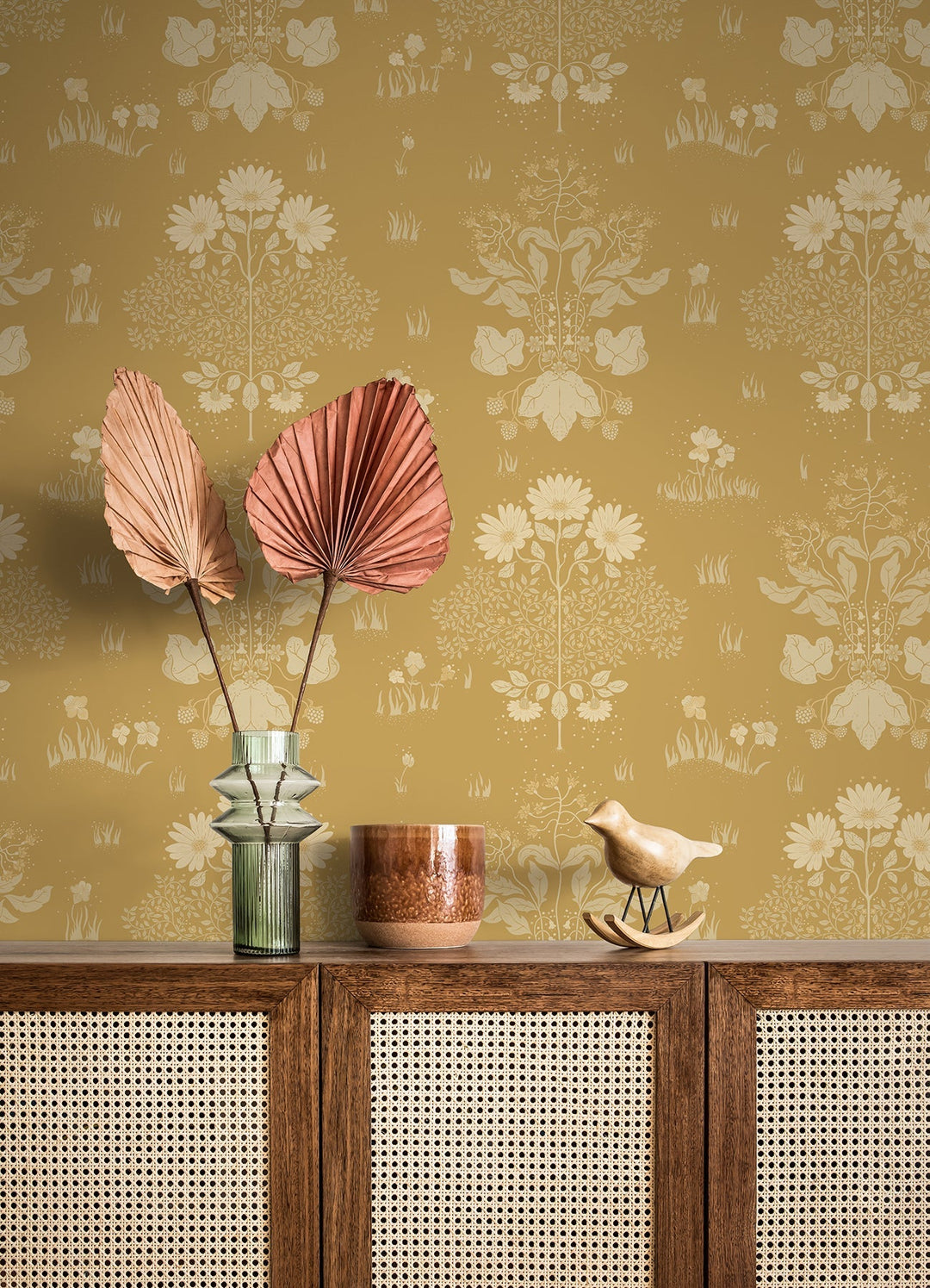 Elda Gold Delicate Daisies Wallpaper by A-Street Prints Designer