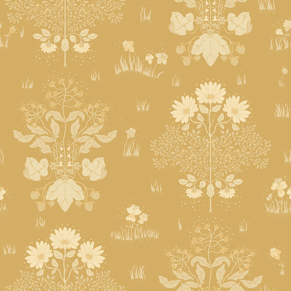 Elda Gold Delicate Daisies Wallpaper by A-Street Prints Ingrid Covers about 57.5 square feet 20.9-in by 33-ft long roll Unpasted 20.9 - Fabric Carolina -