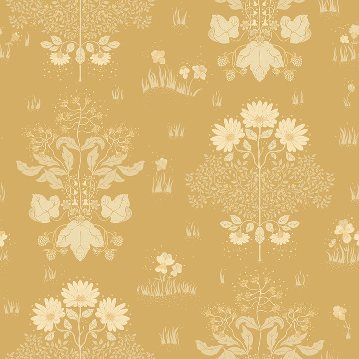 Elda Gold Delicate Daisies Wallpaper by A-Street Prints Ingrid Covers about 57.5 square feet 20.9-in by 33-ft long roll Unpasted 20.9 - Fabric Carolina -