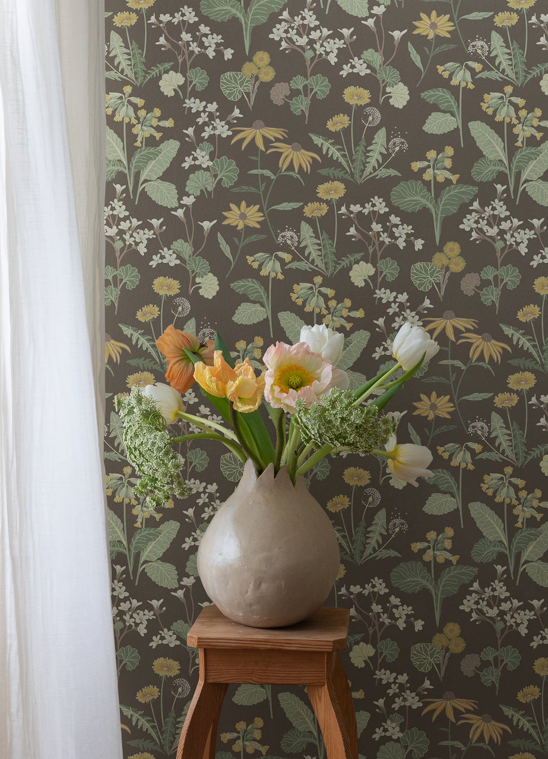 Magdalena Charcoal Dandelion Wallpaper by A-Street Prints Designer