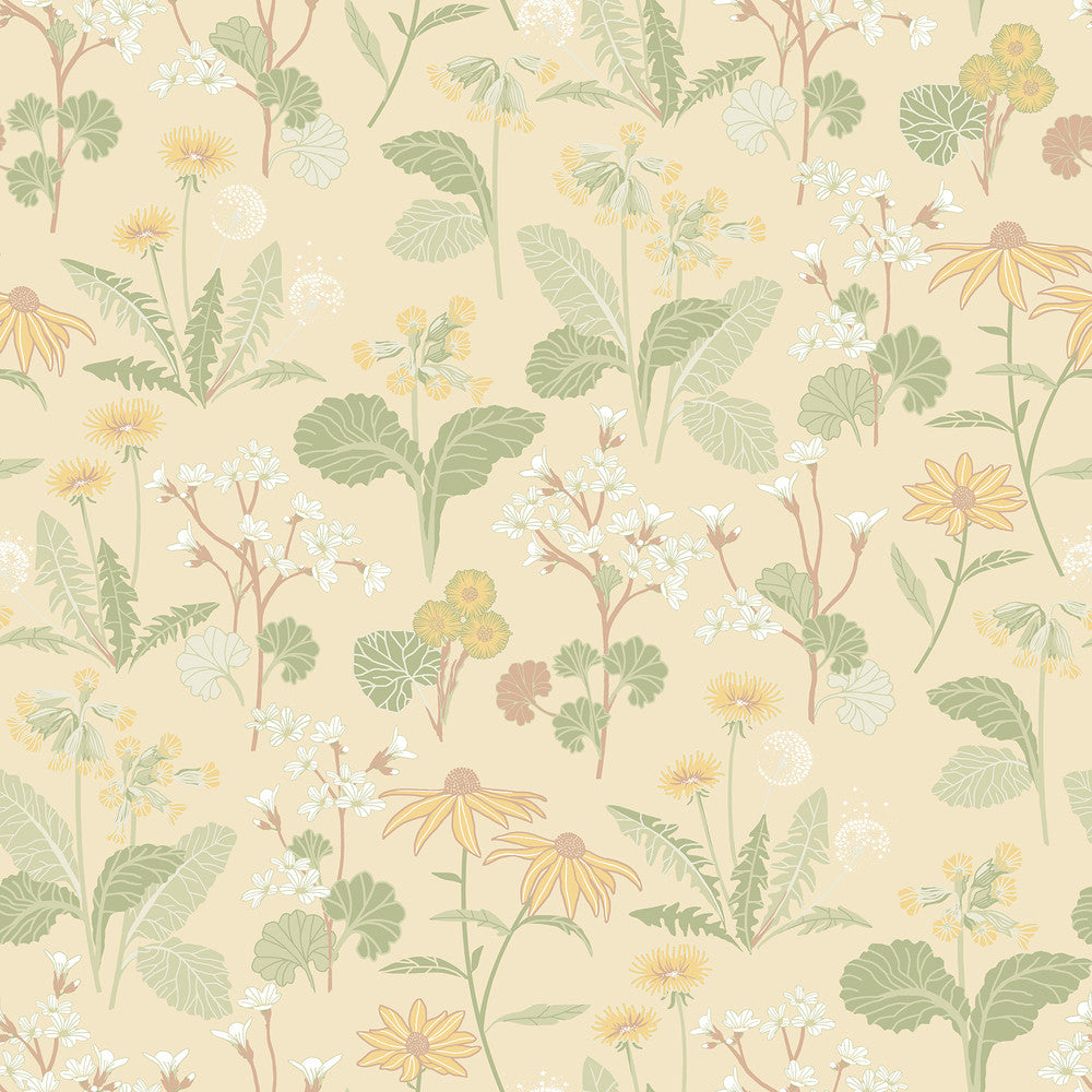 Magdalena Light Yellow Dandelion Wallpaper by A-Street Prints Ingrid Covers about 57.5 square feet 20.9-in by 33-ft long roll Unpasted 20.9 - Fabric Carolina -