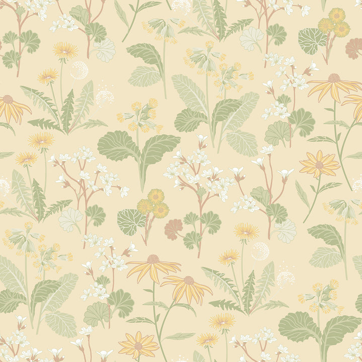 Magdalena Light Yellow Dandelion Wallpaper by A-Street Prints Ingrid Covers about 57.5 square feet 20.9-in by 33-ft long roll Unpasted 20.9 - Fabric Carolina -