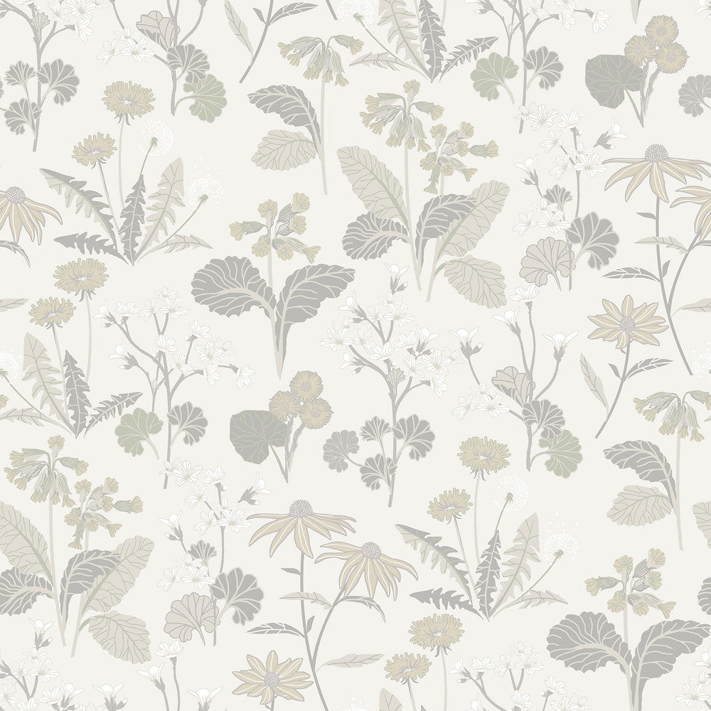 Magdalena Light Grey Dandelion Wallpaper by A-Street Prints Ingrid Covers about 57.5 square feet 20.9-in by 33-ft long roll Unpasted 20.9 - Fabric Carolina -