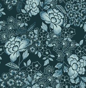 Irina Navy Floral Blooms Wallpaper by A-Street Prints