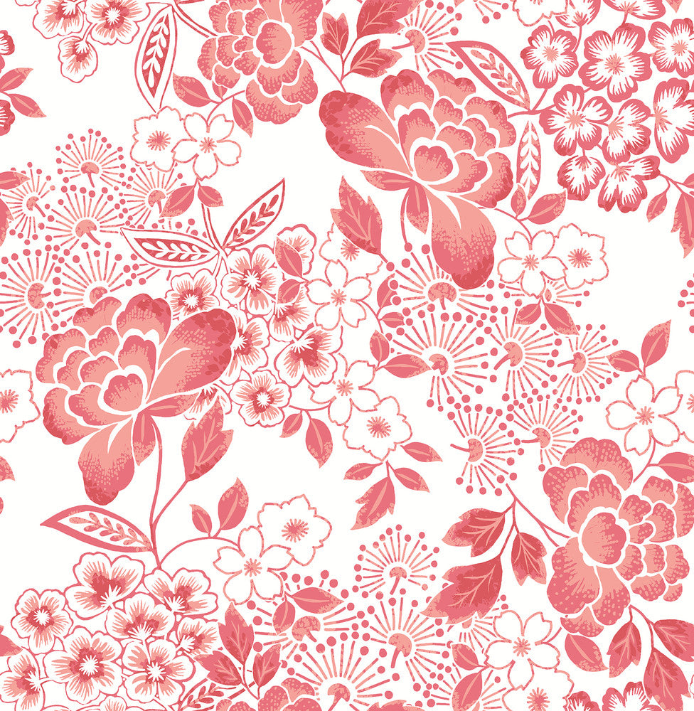 Irina Coral Floral Blooms Wallpaper by A-Street Prints Happy Covers about 56.4 square feet 20.5-in by 33-ft long roll Unpasted 20.9 - Fabric Carolina -