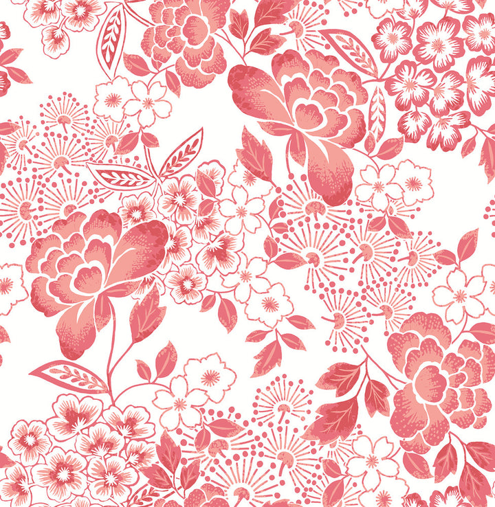 Irina Coral Floral Blooms Wallpaper by A-Street Prints Happy Covers about 56.4 square feet 20.5-in by 33-ft long roll Unpasted 20.9 - Fabric Carolina -