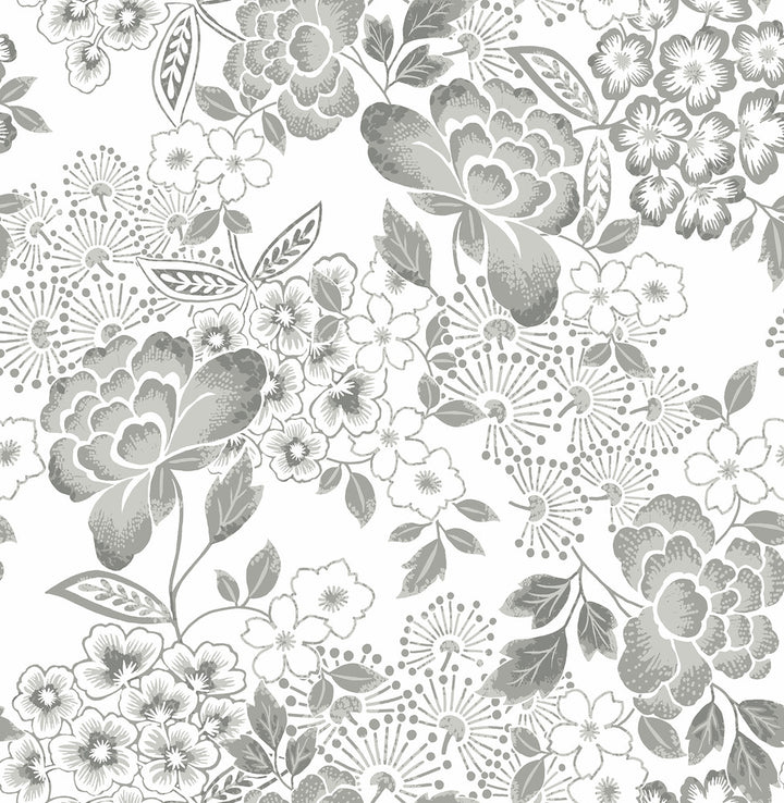 Irina Grey Floral Blooms Wallpaper by A-Street Prints Happy Covers about 56.4 square feet 20.5-in by 33-ft long roll Unpasted 20.9 - Fabric Carolina -