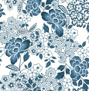 Irina Blue Floral Blooms Wallpaper by A-Street Prints