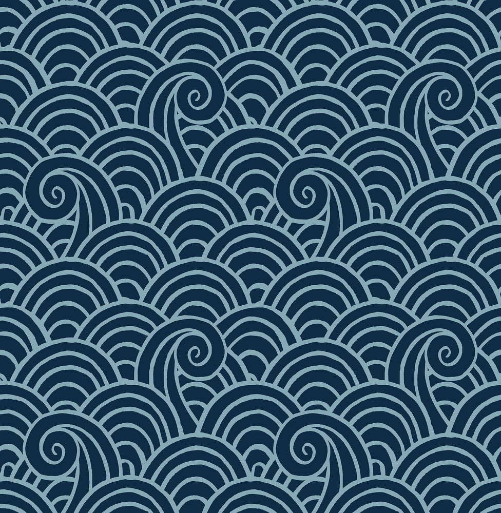 Alorah Navy Wave Wallpaper by A-Street Prints Happy Covers about 56.4 square feet 20.5-in by 33-ft long roll Unpasted 10.4 - Fabric Carolina -
