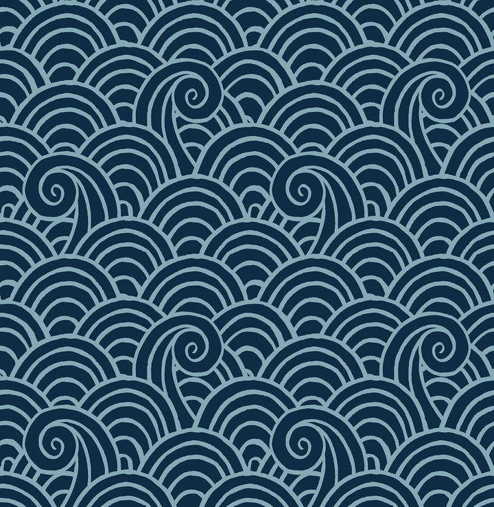 Alorah Navy Wave Wallpaper by A-Street Prints Happy Covers about 56.4 square feet 20.5-in by 33-ft long roll Unpasted 10.4 - Fabric Carolina -