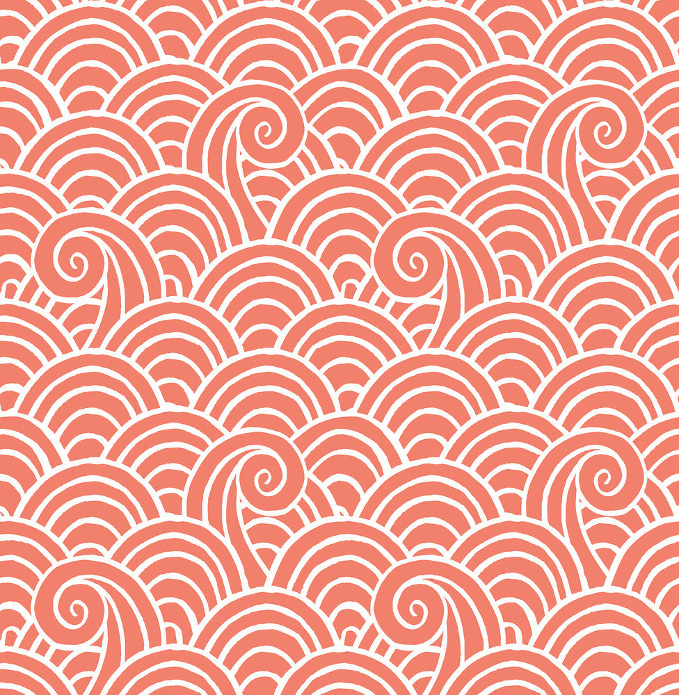 Alorah Coral Wave Wallpaper by A-Street Prints Happy Covers about 56.4 square feet 20.5-in by 33-ft long roll Unpasted 10.4 - Fabric Carolina -