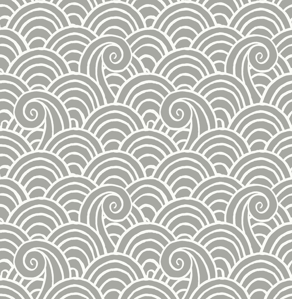 Alorah Grey Wave Wallpaper by A-Street Prints Happy Covers about 56.4 square feet 20.5-in by 33-ft long roll Unpasted 10.4 - Fabric Carolina -