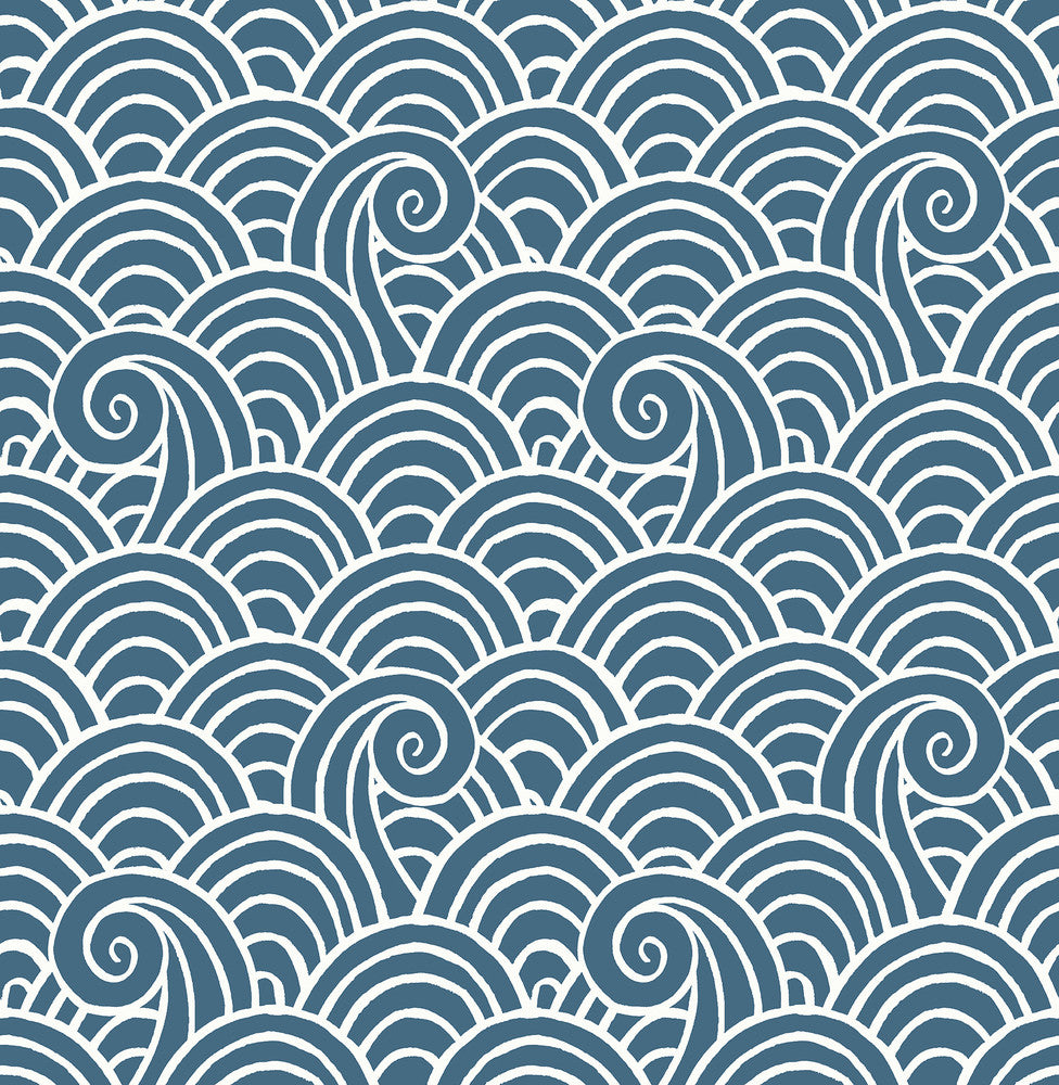 Alorah Blue Wave Wallpaper by A-Street Prints Happy Covers about 56.4 square feet 20.5-in by 33-ft long roll Unpasted 10.4 - Fabric Carolina -