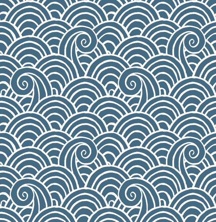 Alorah Blue Wave Wallpaper by A-Street Prints Happy Covers about 56.4 square feet 20.5-in by 33-ft long roll Unpasted 10.4 - Fabric Carolina -