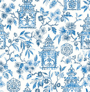 Helaine Blue Pagoda Wallpaper by A-Street Prints