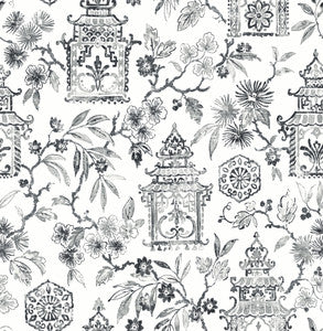 Helaine Charcoal Pagoda Wallpaper by A-Street Prints