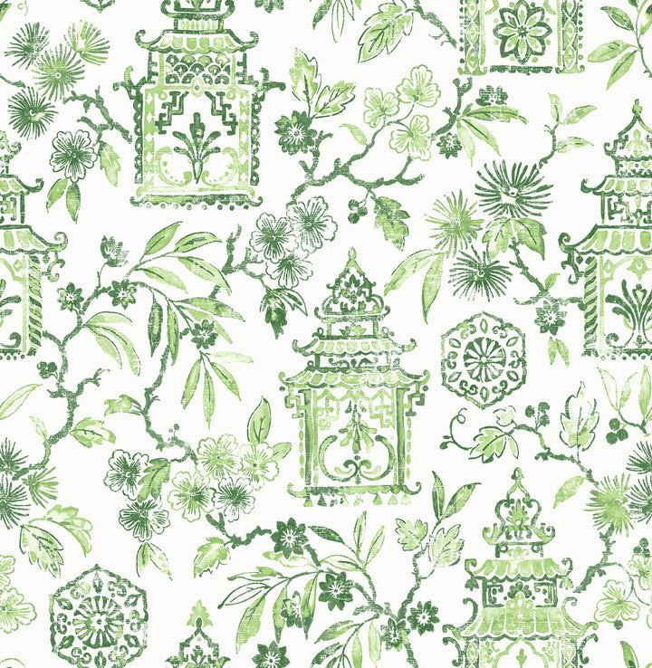 Helaine Green Pagoda Wallpaper by A-Street Prints Happy Covers about 56.4 square feet 20.5-in by 33-ft long roll Unpasted 20.9 - Fabric Carolina -