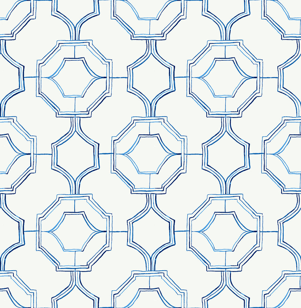 Gallina Blue Trellis Wallpaper by A-Street Prints Happy Covers about 56.4 square feet 20.5-in by 33-ft long roll Unpasted 10.4 - Fabric Carolina -