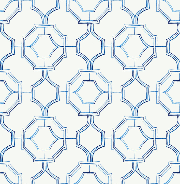 Gallina Blue Trellis Wallpaper by A-Street Prints Happy Covers about 56.4 square feet 20.5-in by 33-ft long roll Unpasted 10.4 - Fabric Carolina -