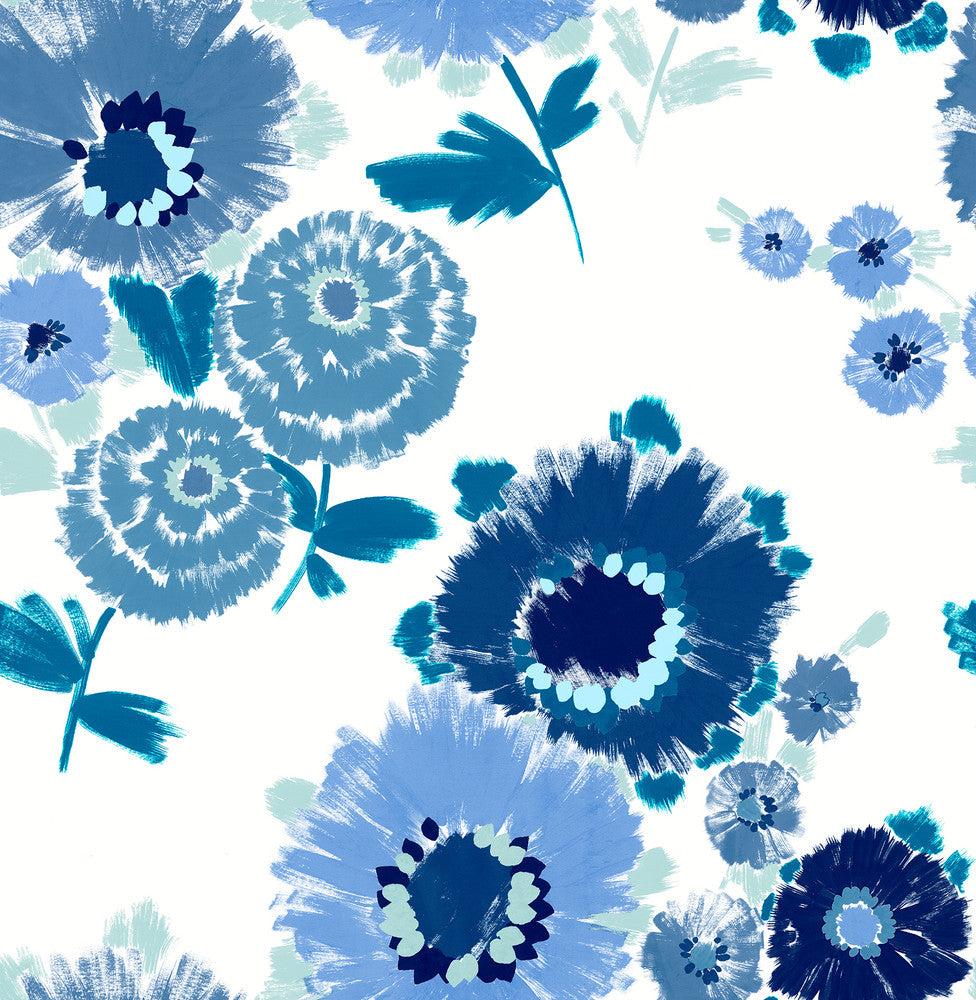Essie Blue Painterly Floral Wallpaper by A-Street Prints Happy Covers about 56.4 square feet 20.5-in by 33-ft long roll Unpasted 20.9 - Fabric Carolina -