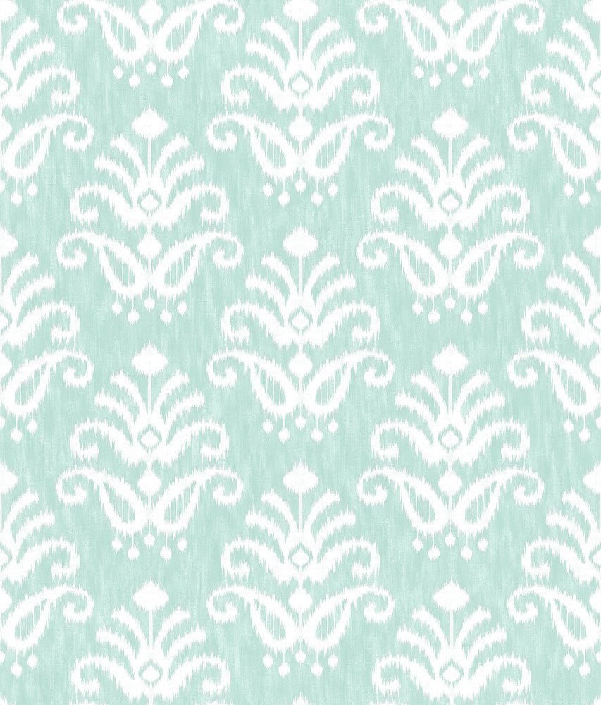 Keaton Aqua Medallion Wallpaper by A-Street Prints Happy Covers about 56.4 square feet 20.5-in by 33-ft long roll Unpasted 24 - Fabric Carolina -