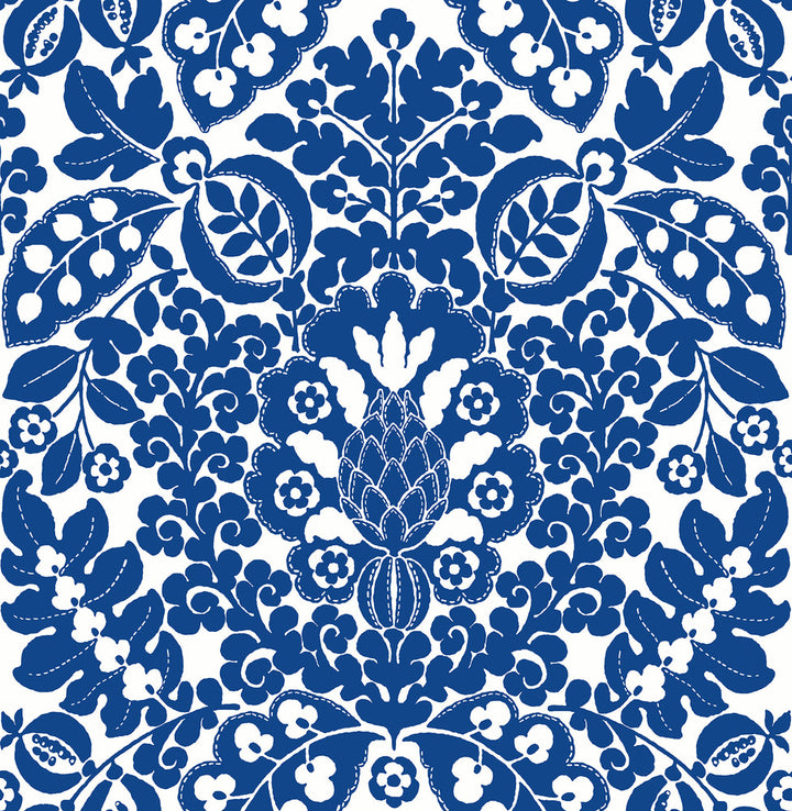 Marni Blue Fruit Damask Wallpaper by A-Street Prints Happy Covers about 56.4 square feet 20.5-in by 33-ft long roll Unpasted 20.9 - Fabric Carolina -
