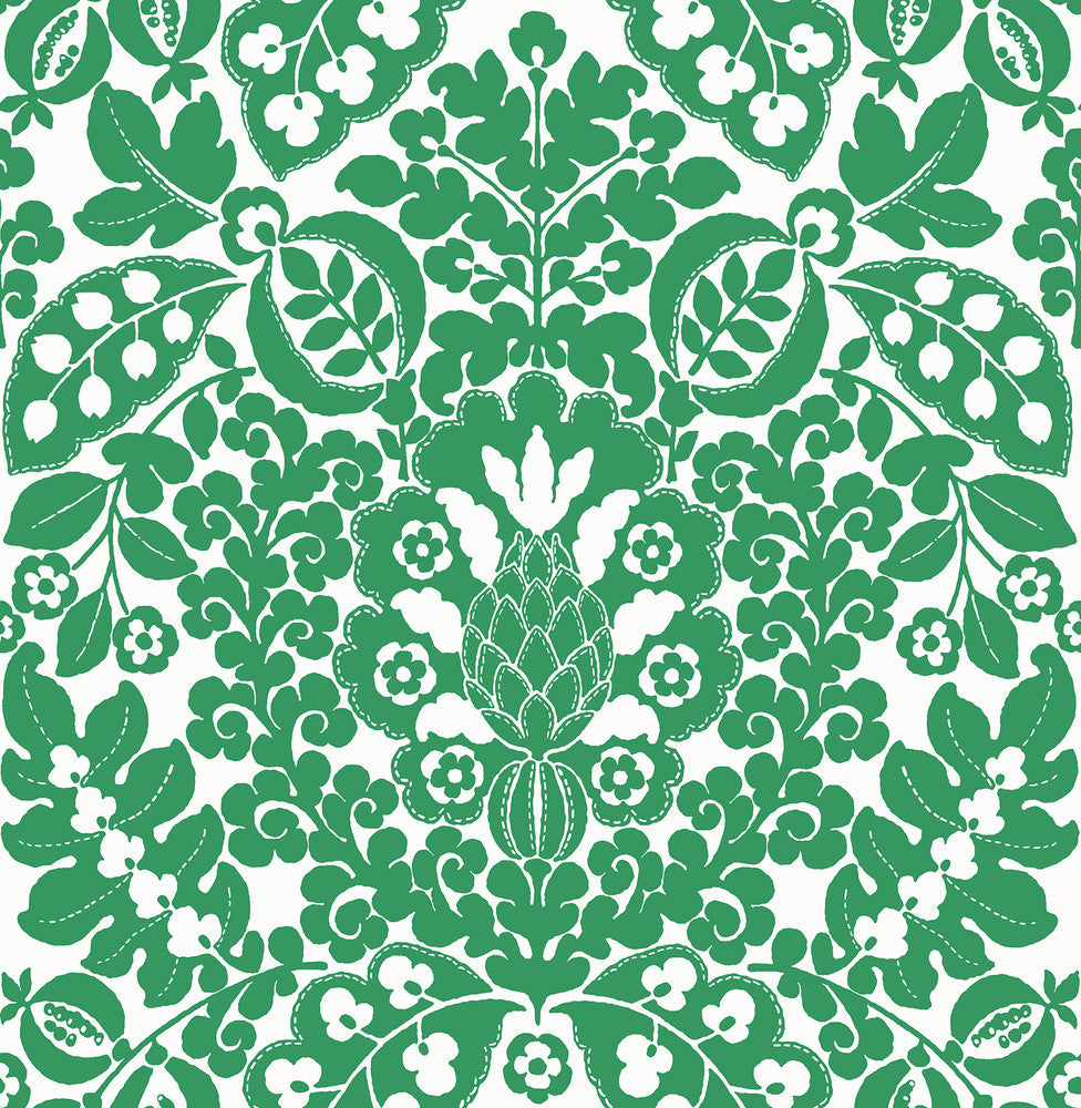 Marni Green Fruit Damask Wallpaper by A-Street Prints Happy Covers about 56.4 square feet 20.5-in by 33-ft long roll Unpasted 20.9 - Fabric Carolina -