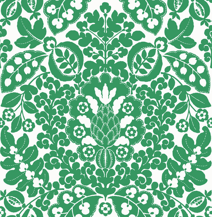 Marni Green Fruit Damask Wallpaper by A-Street Prints Happy Covers about 56.4 square feet 20.5-in by 33-ft long roll Unpasted 20.9 - Fabric Carolina -