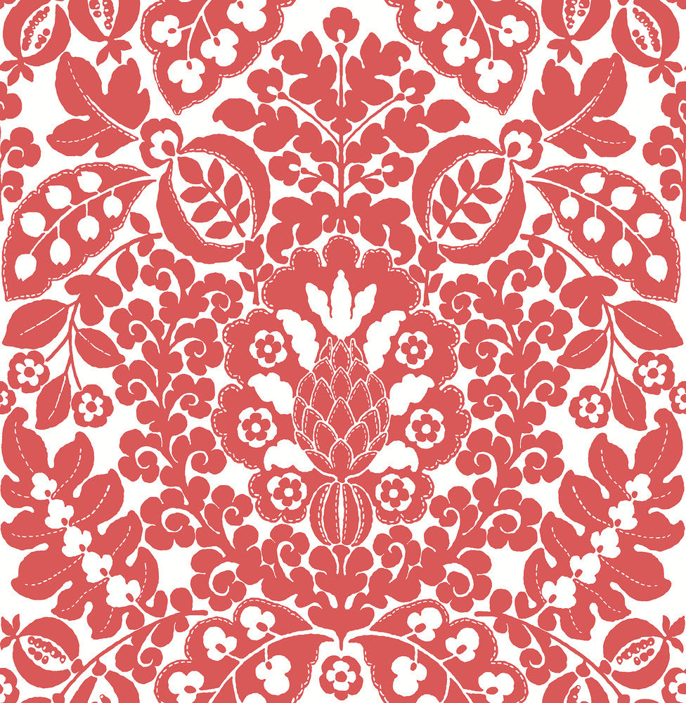 Marni Red Fruit Damask Wallpaper by A-Street Prints Happy Covers about 56.4 square feet 20.5-in by 33-ft long roll Unpasted 20.9 - Fabric Carolina -