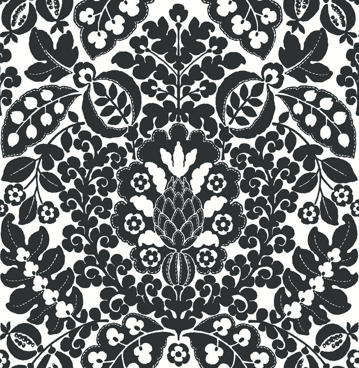 Marni Black Fruit Damask Wallpaper by A-Street Prints Happy Covers about 56.4 square feet 20.5-in by 33-ft long roll Unpasted 20.9 - Fabric Carolina -