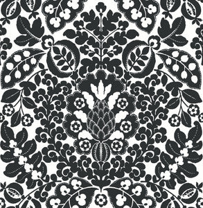 Marni Black Fruit Damask Wallpaper by A-Street Prints