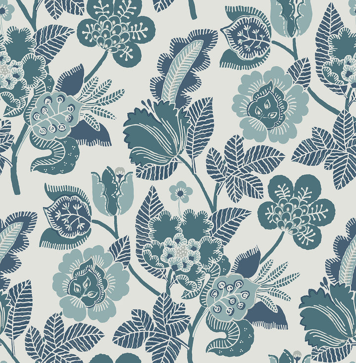 Jana Teal Jacobean Wallpaper by A-Street Prints Happy Covers about 56.4 square feet 20.5-in by 33-ft long roll Unpasted 20.9 - Fabric Carolina -