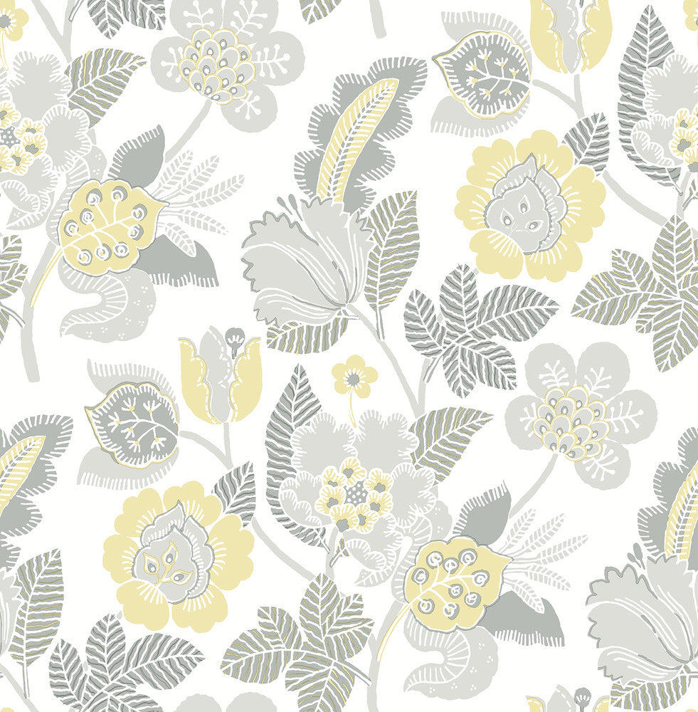 Jana Light Grey Jacobean Wallpaper by A-Street Prints Happy Covers about 56.4 square feet 20.5-in by 33-ft long roll Unpasted 20.9 - Fabric Carolina -