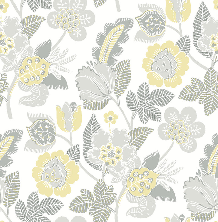 Jana Light Grey Jacobean Wallpaper by A-Street Prints Happy Covers about 56.4 square feet 20.5-in by 33-ft long roll Unpasted 20.9 - Fabric Carolina -