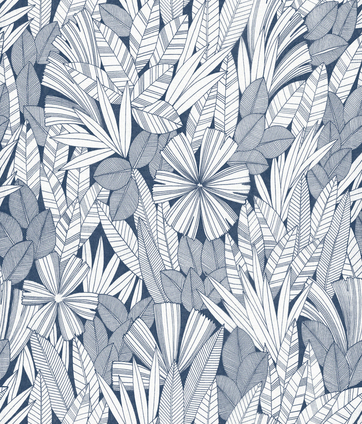 Bannon Blue Leaves Wallpaper by A-Street Prints Happy Covers about 56.4 square feet 20.5-in by 33-ft long roll Unpasted 24 - Fabric Carolina -