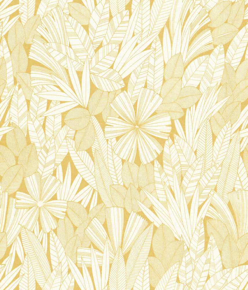 Bannon Yellow Leaves Wallpaper by A-Street Prints Happy Covers about 56.4 square feet 20.5-in by 33-ft long roll Unpasted 24 - Fabric Carolina -