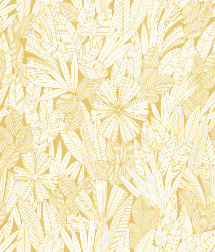 Bannon Yellow Leaves Wallpaper by A-Street Prints Happy Covers about 56.4 square feet 20.5-in by 33-ft long roll Unpasted 24 - Fabric Carolina -