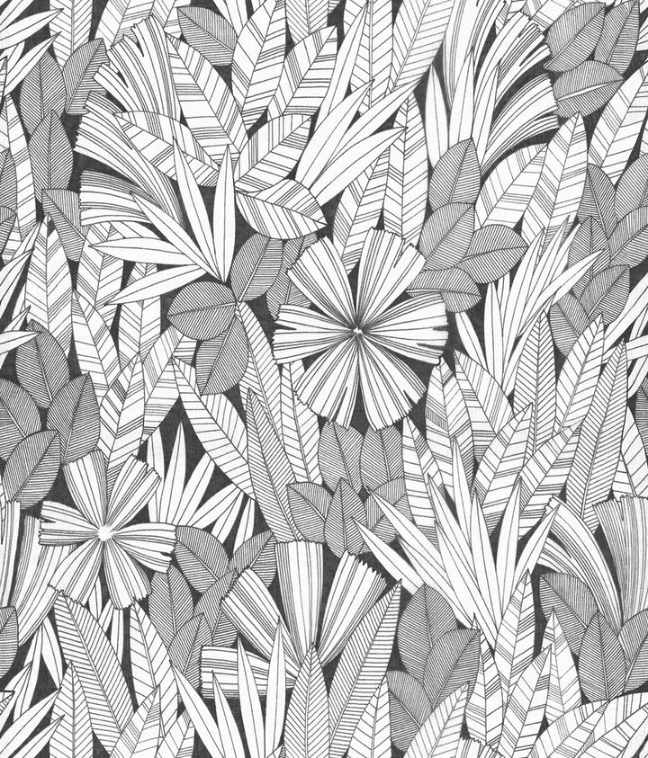 Bannon Black Leaves Wallpaper by A-Street Prints Happy Covers about 56.4 square feet 20.5-in by 33-ft long roll Unpasted 24 - Fabric Carolina -